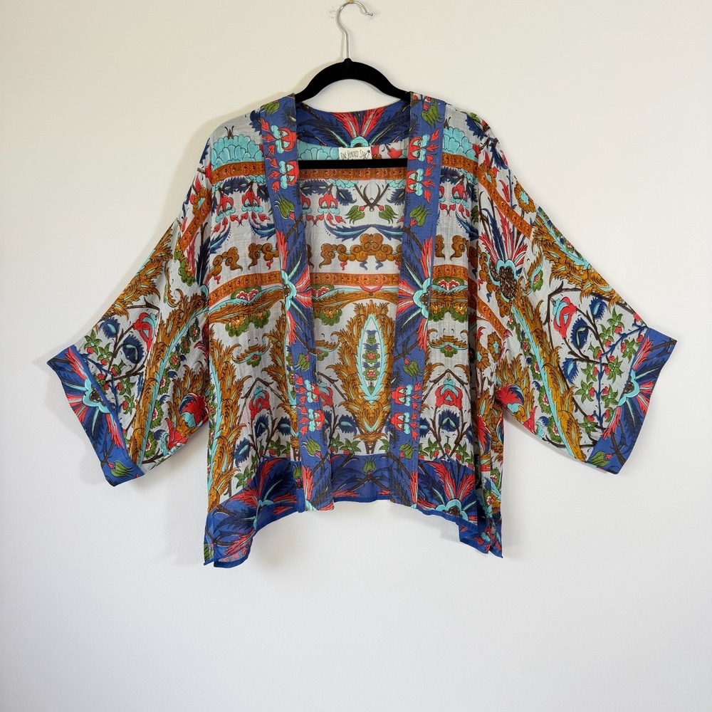 Rare! One Hundred Stars Kimono Decadent Blue Boho Summer Open Cardigan OS